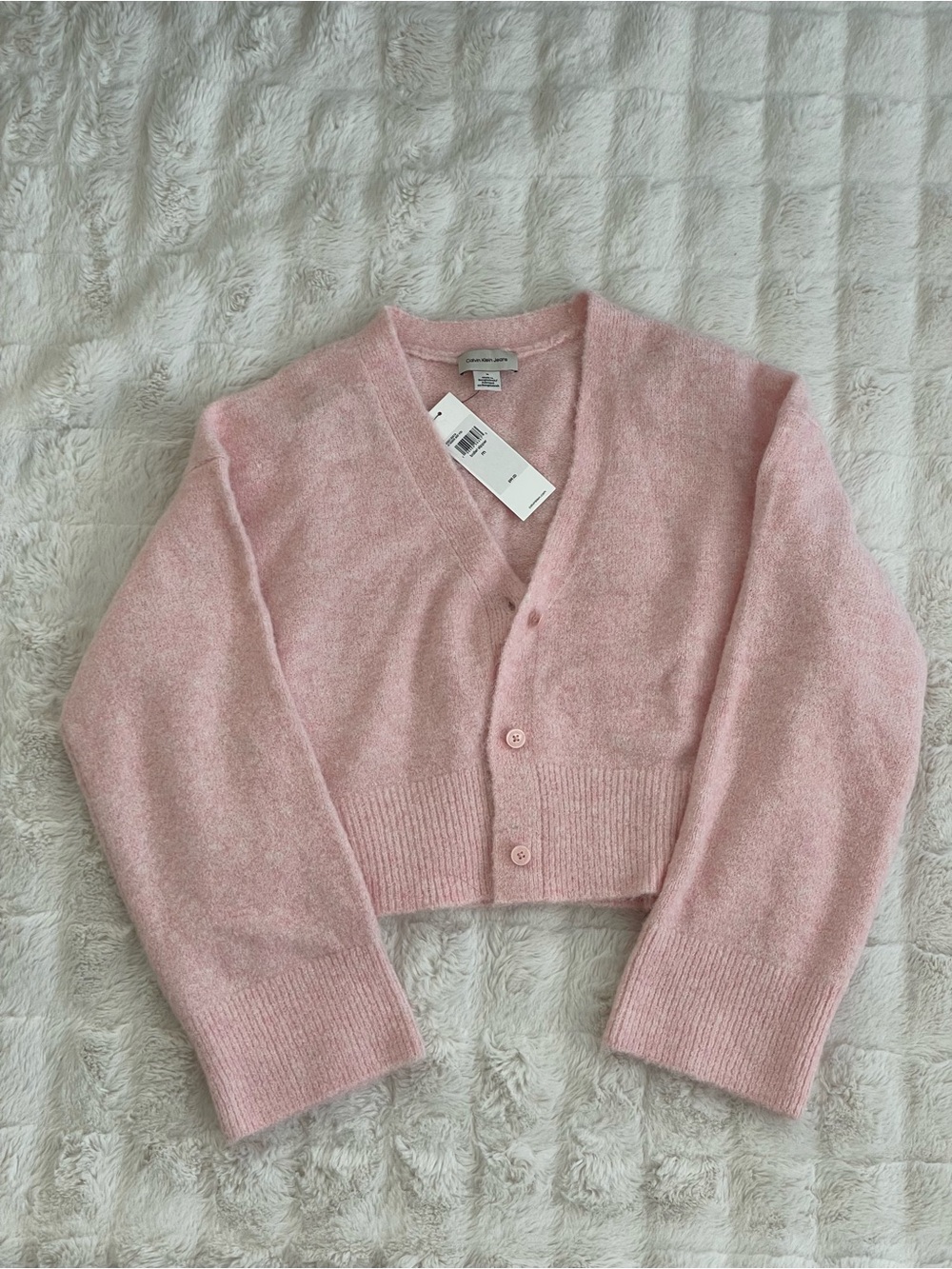 Calvin Klein Jeans Women Pink Fuzzy Cropped Cardigan